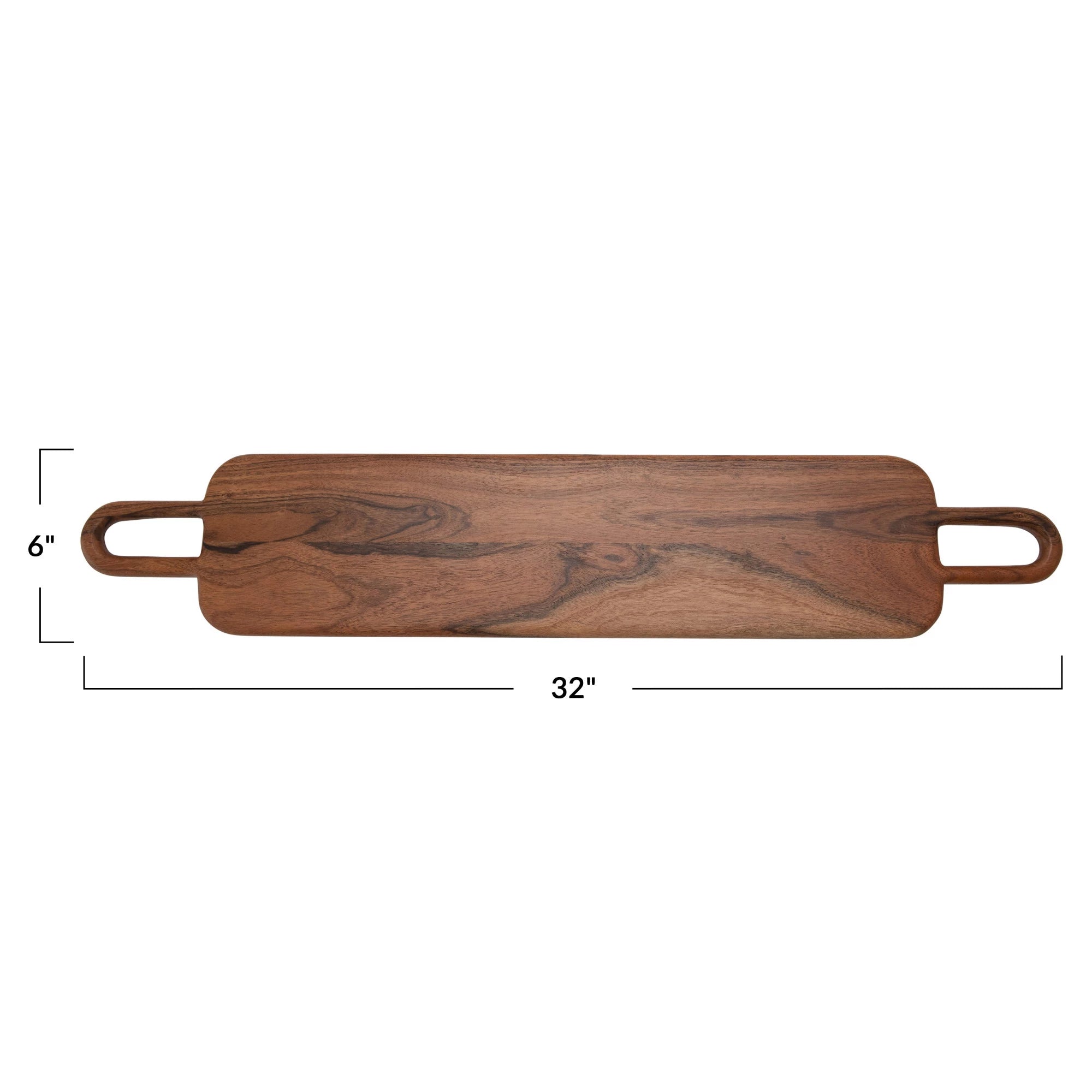 long acacia wood cutting board with handles