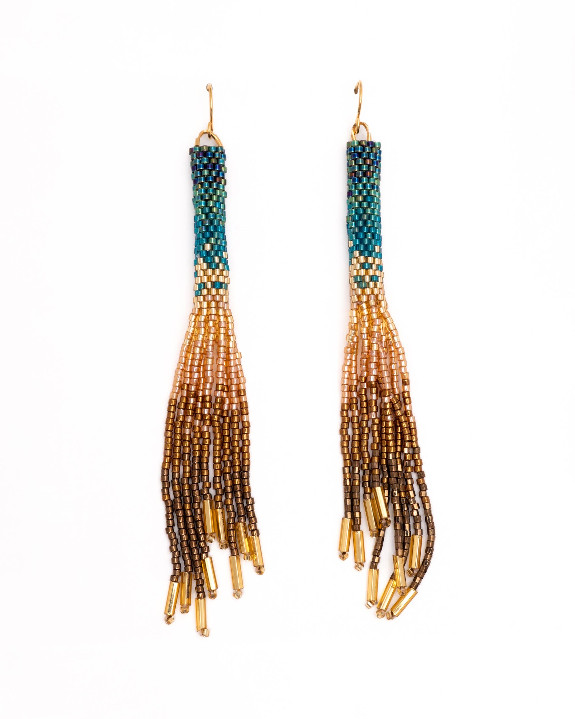 Beaded Handwoven Ombre Tassel Earrings (Black)