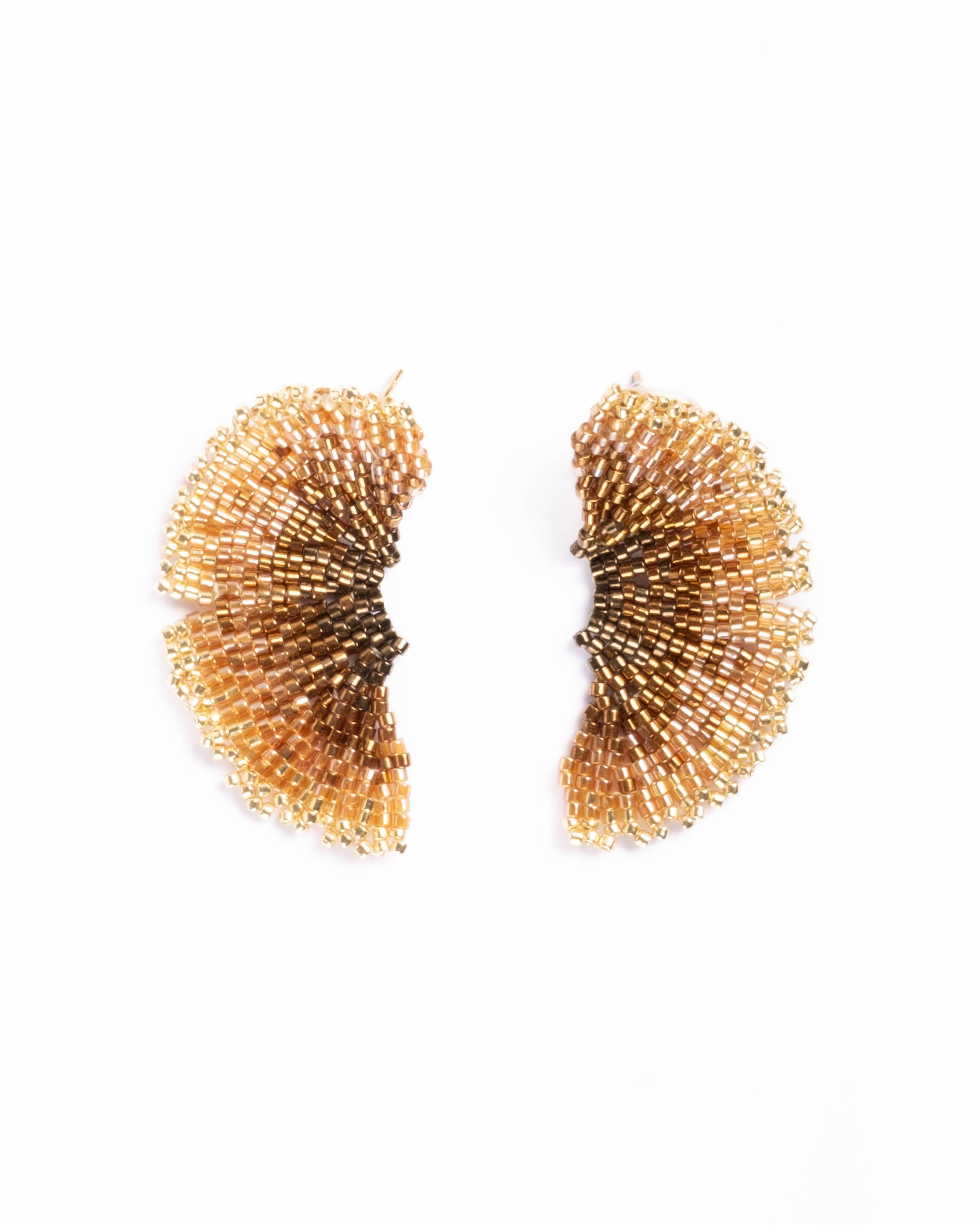 Beaded Handwoven Ginkgo Leaf Stud Earrings (Bronze)