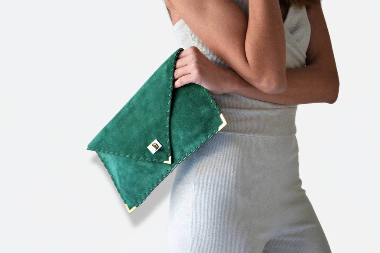 Emerald Suede Symmetria Clutch