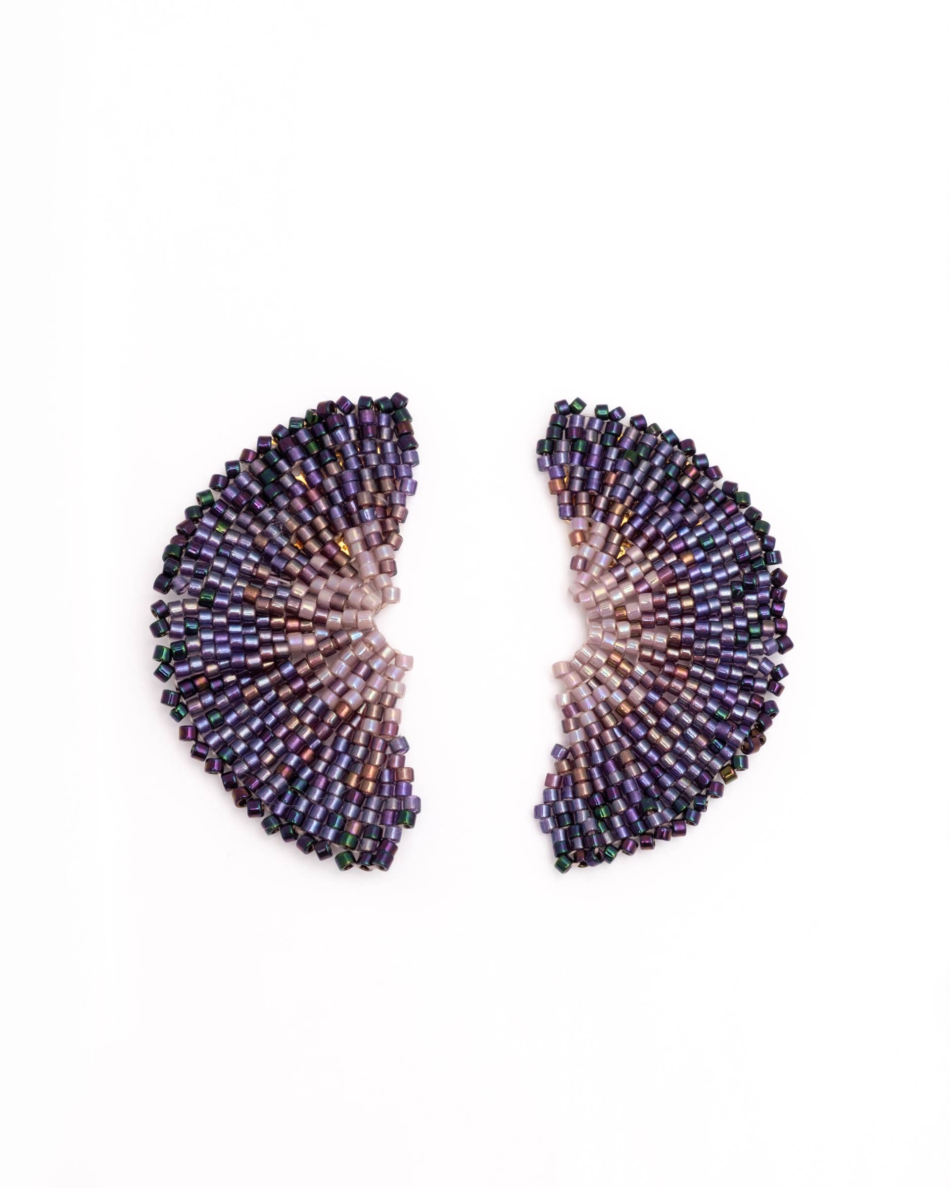 Beaded Handwoven Ginkgo Leaf Stud Earrings (Purple)