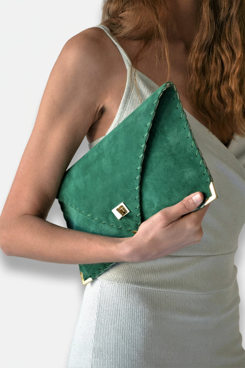 Emerald Suede Symmetria Clutch