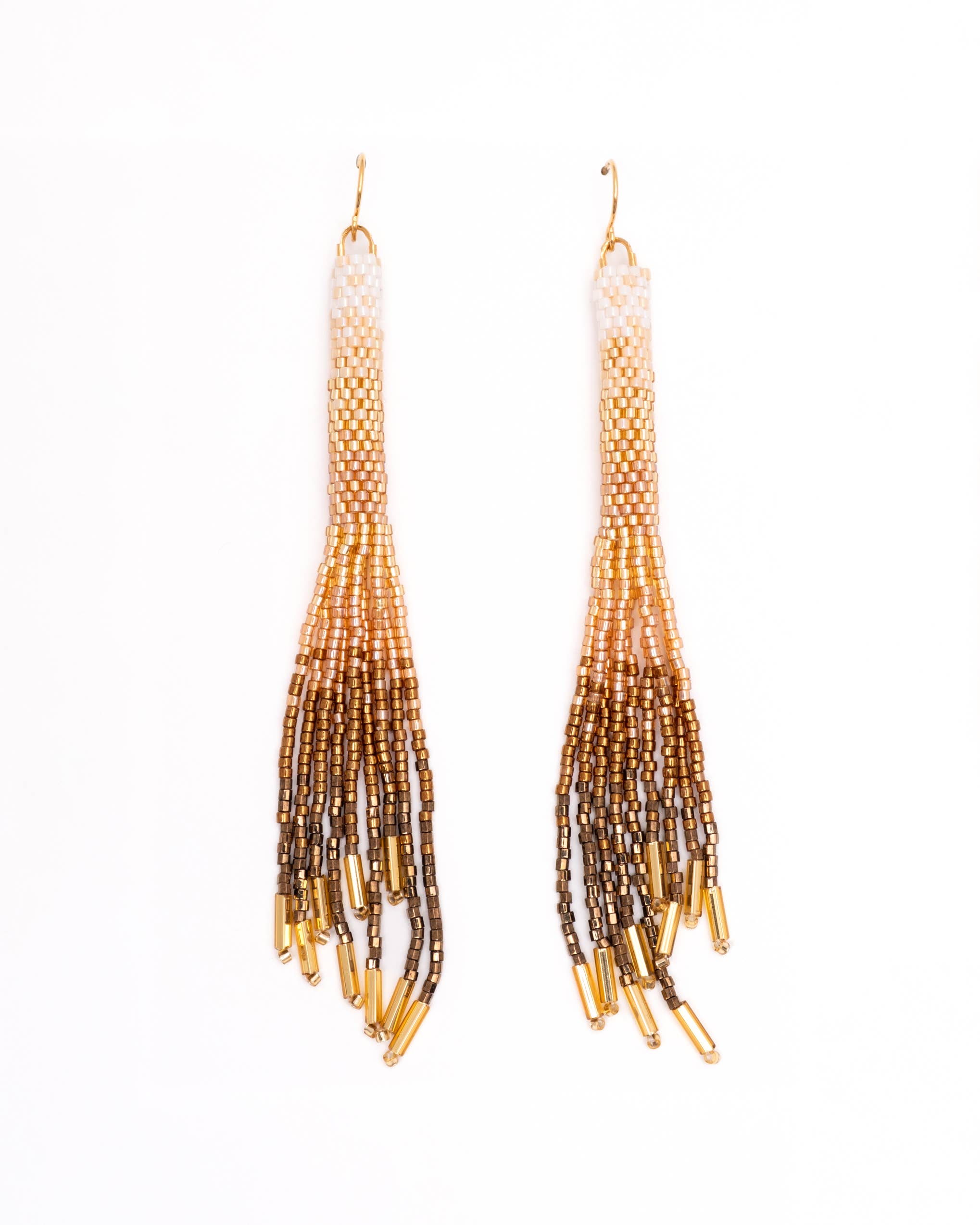 Beaded Handwoven Ombre Tassel Earrings (Black)