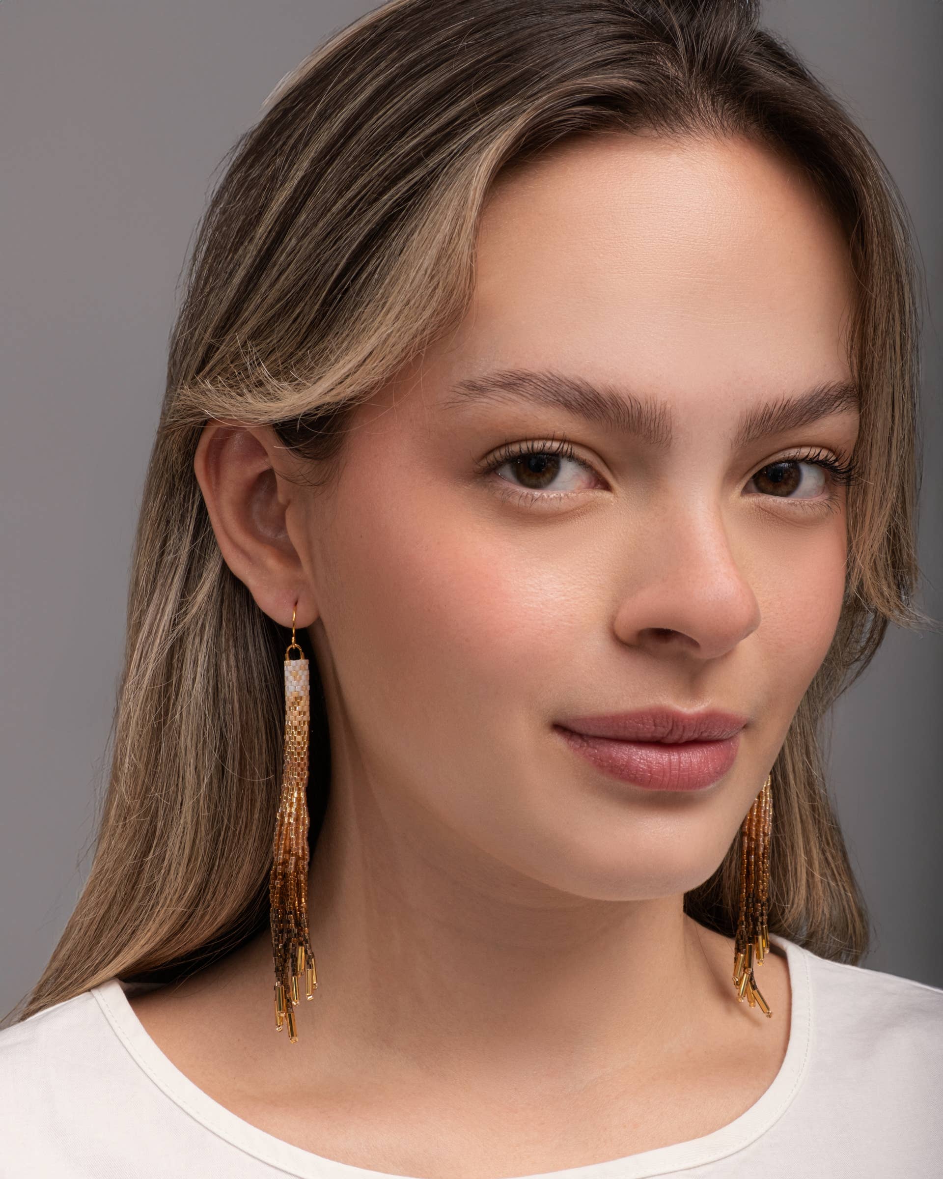 Beaded Handwoven Ombre Tassel Earrings (Black)