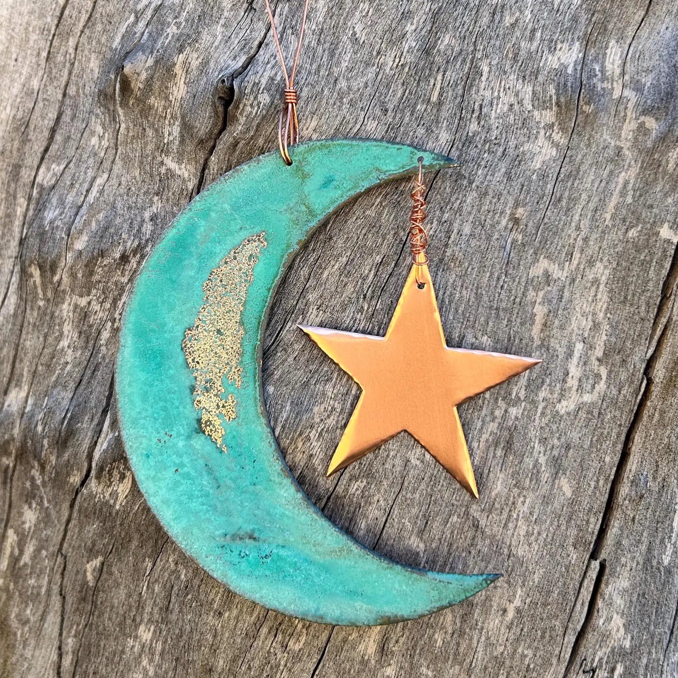Moon & Star Copper Christmas Ornament