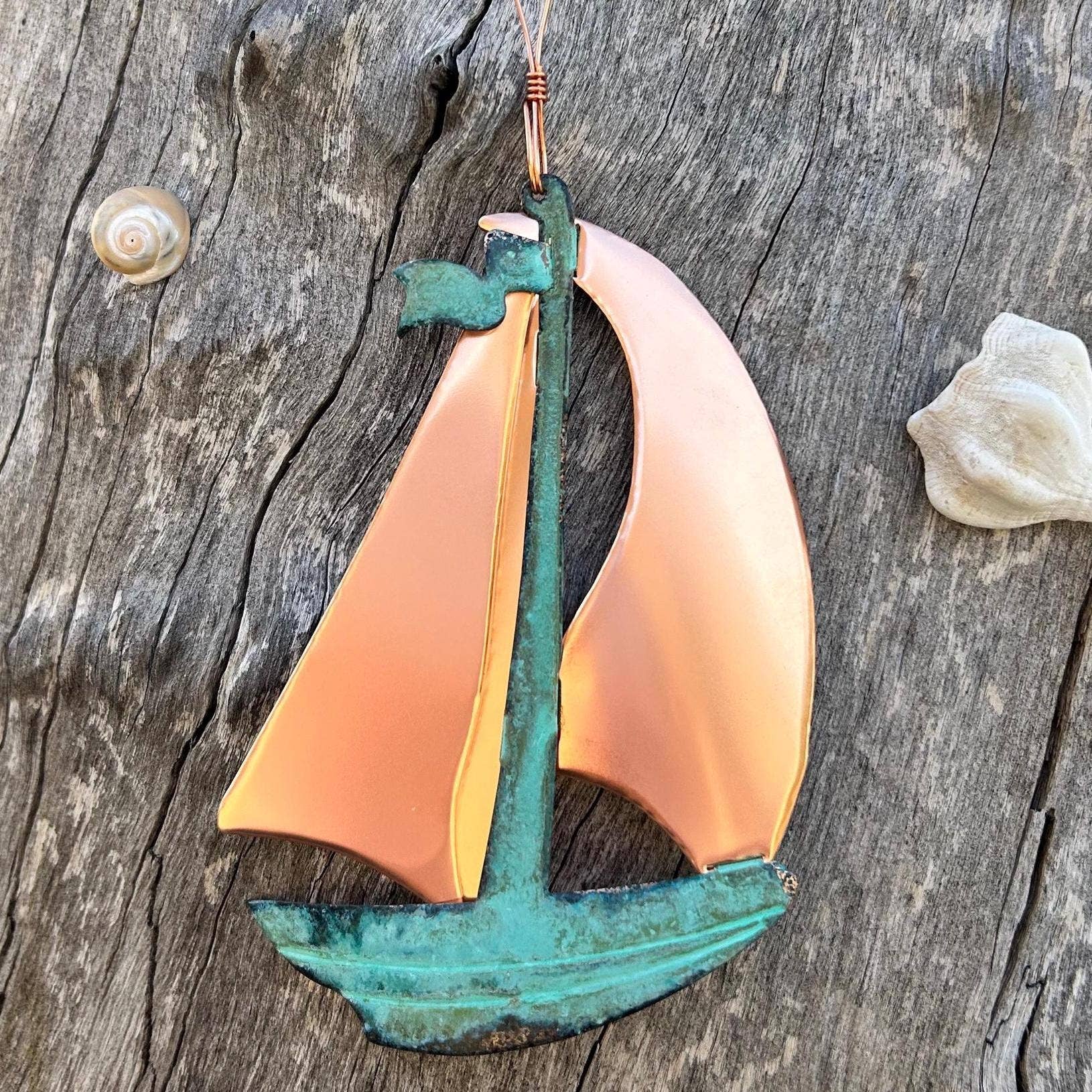 Sailboat Boat Copper Christmas Ornament