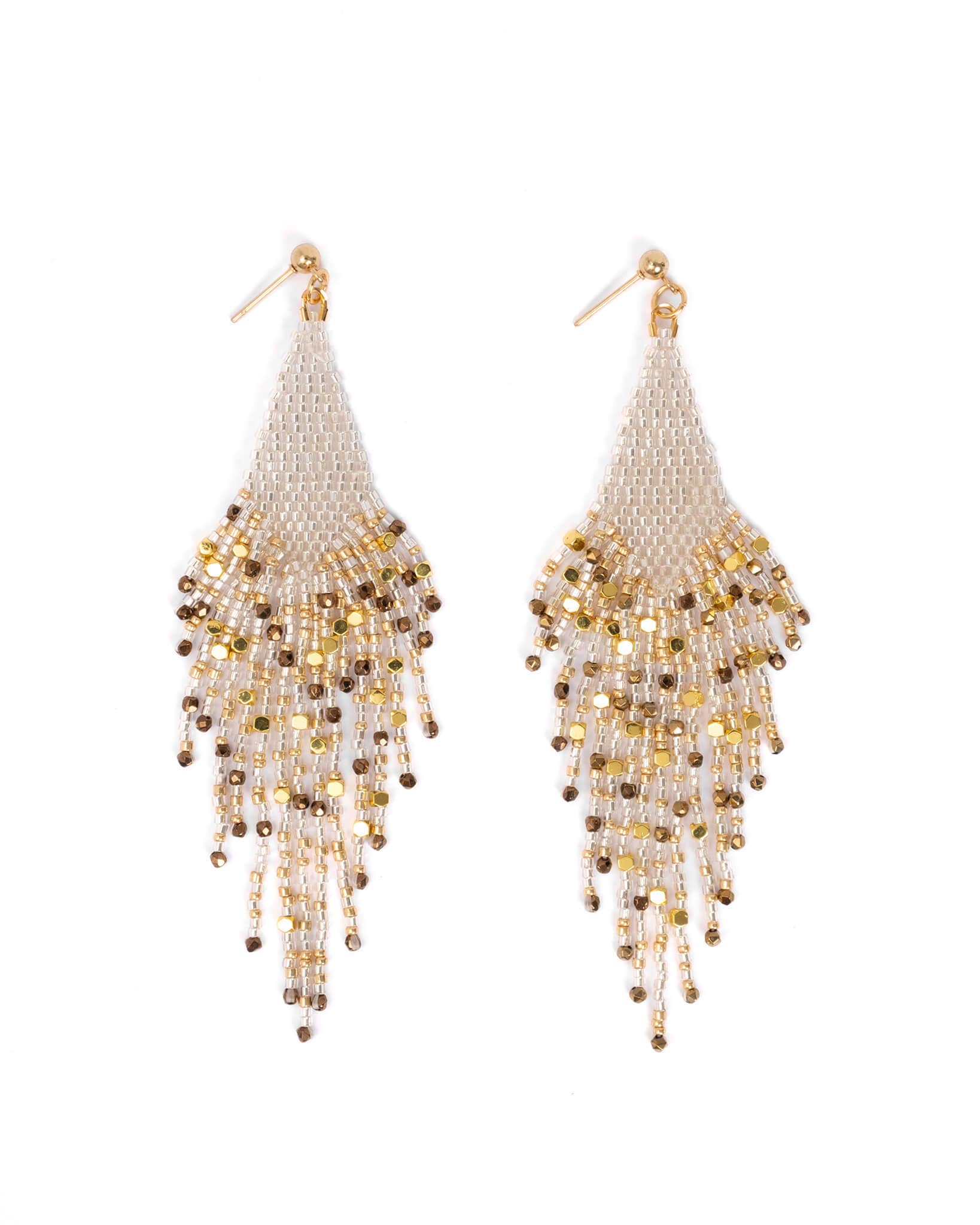Beaded Handwoven Starlight Fringe Earrings (Gold)