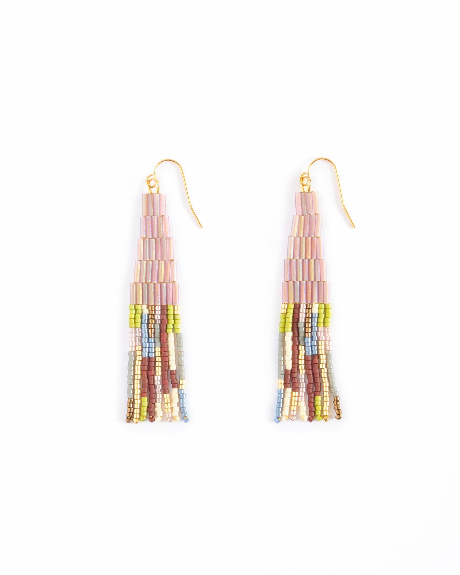 Beaded Handwoven Abstract Fringe Earrings (Emerald)