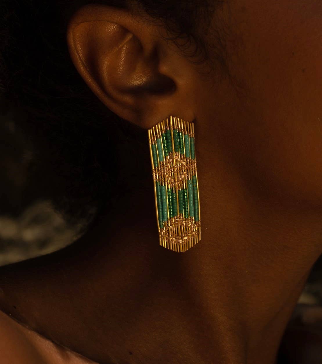 Handwoven Wire and Bead Regalia Earrings (Blue)