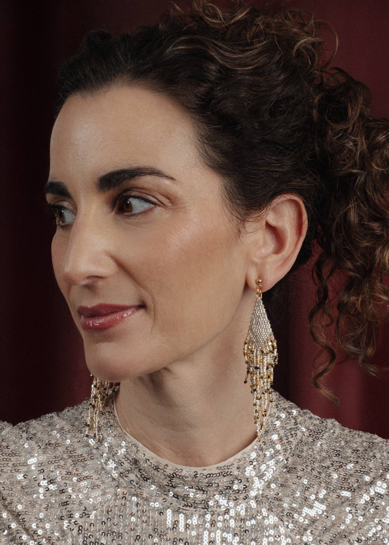 Beaded Handwoven Starlight Fringe Earrings (Gold)