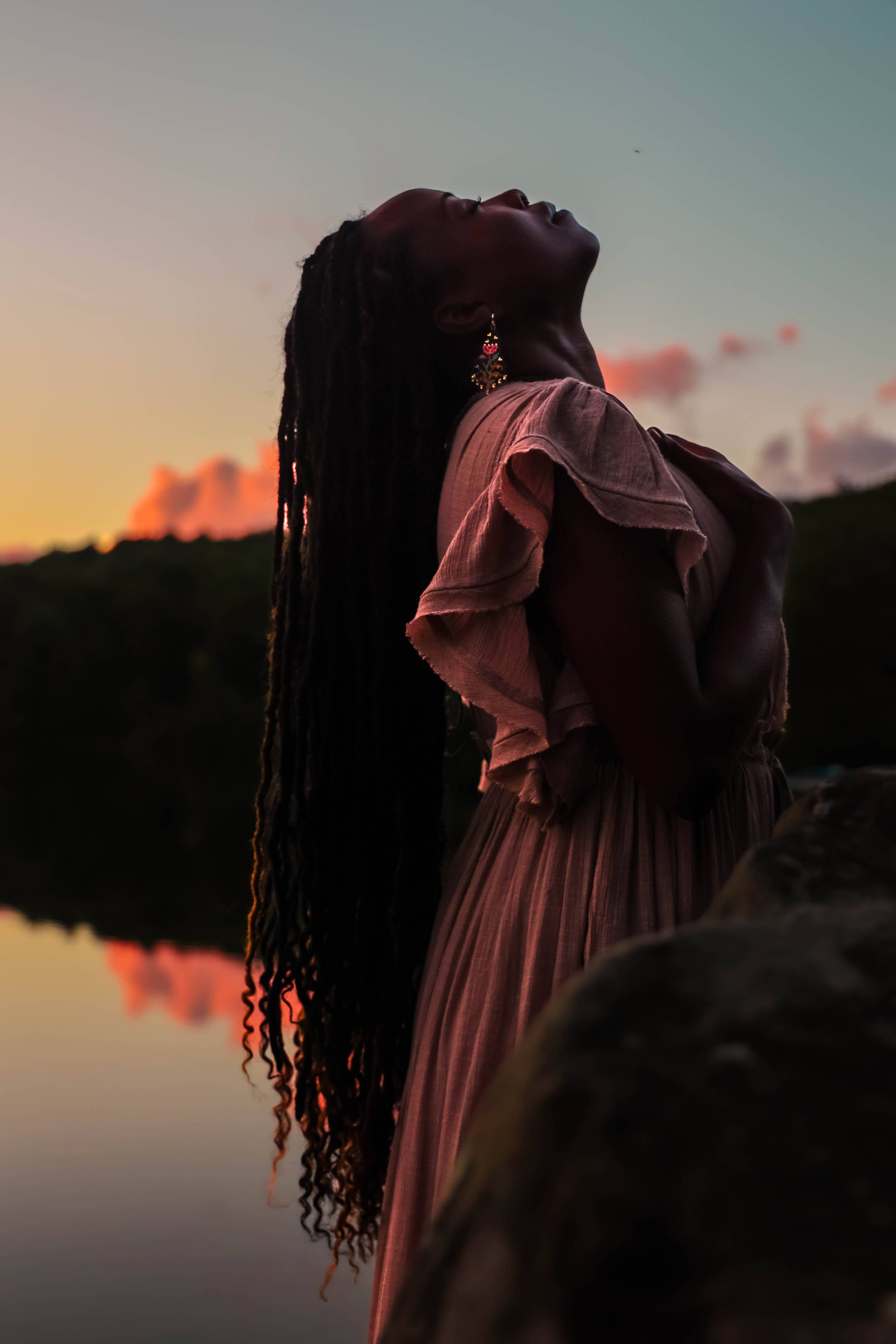Beaded Handwoven Night Bloom Drop Earrings (Midnight)
