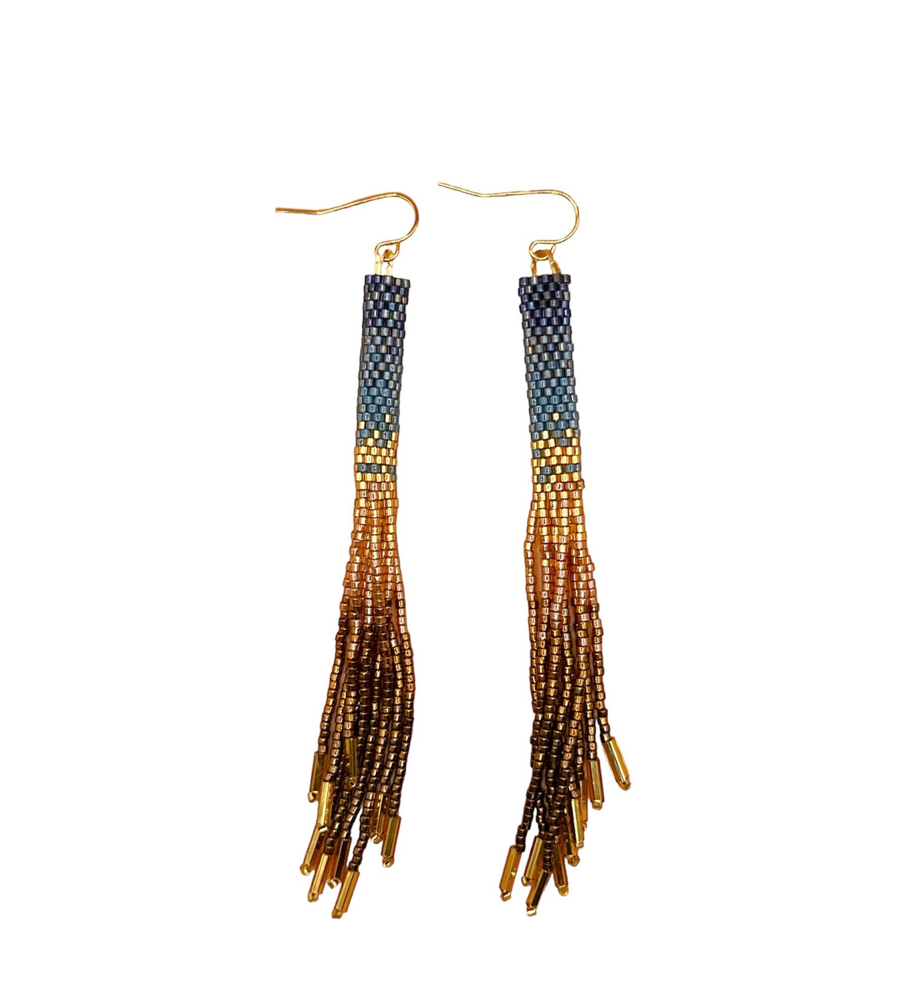 Beaded Handwoven Ombre Tassel Earrings (Black)