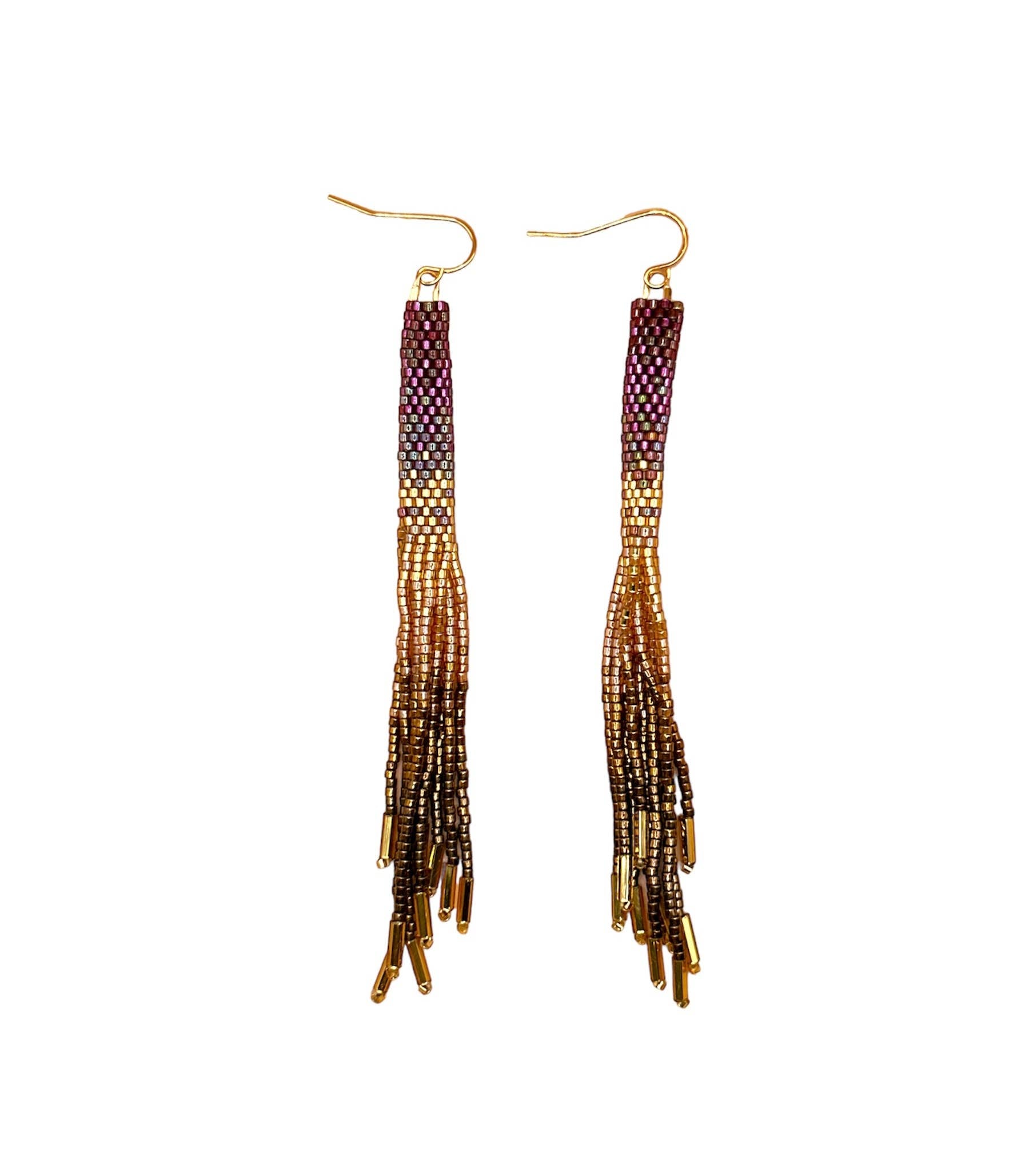 Beaded Handwoven Ombre Tassel Earrings (Black)