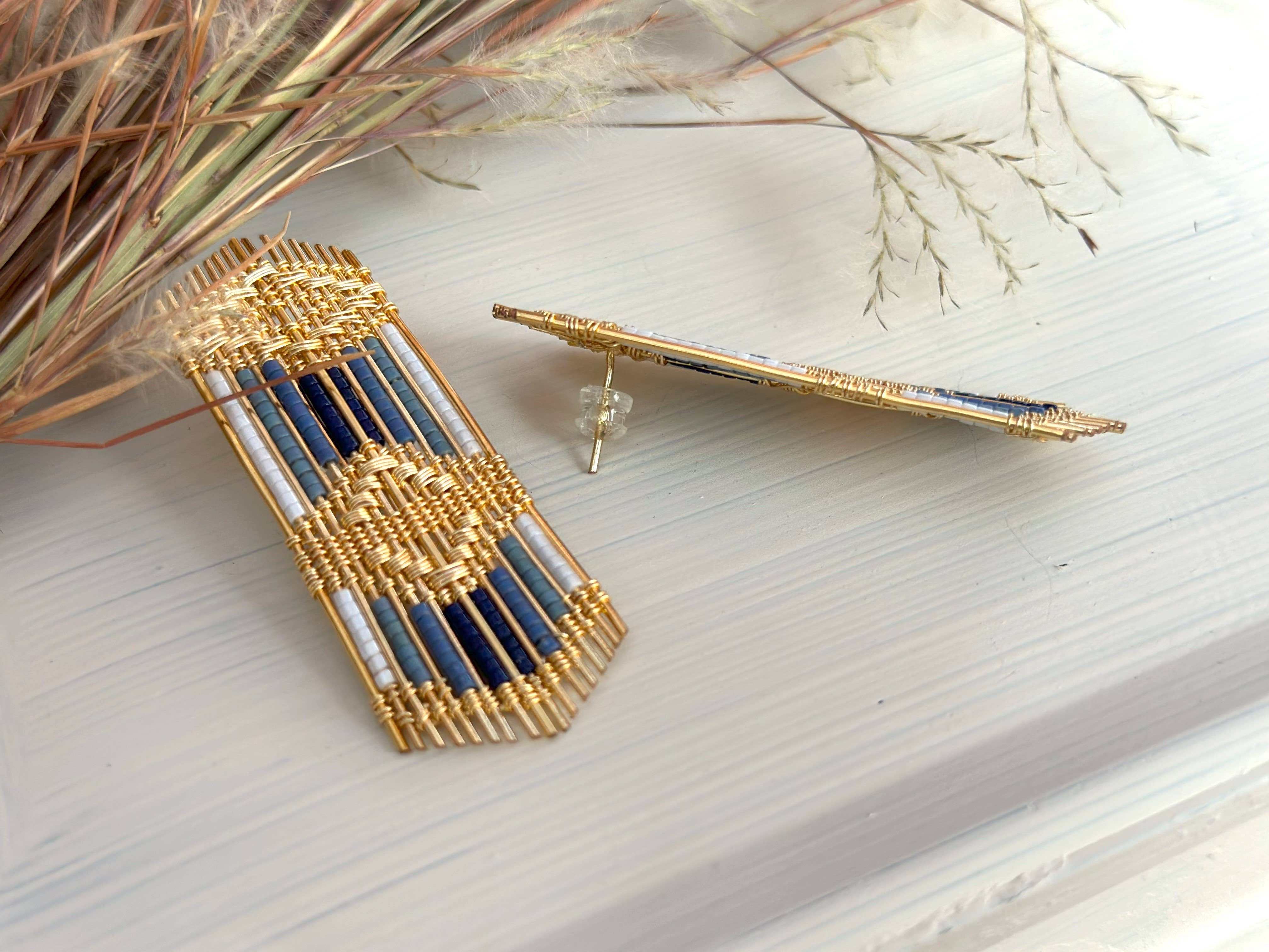 Handwoven Wire and Bead Regalia Earrings (Green)