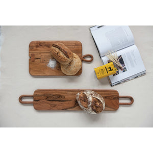 long acacia wood cutting board with handles